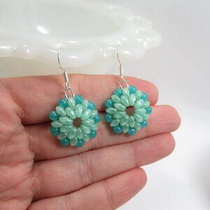Hand Woven Uranium glass flower earrings